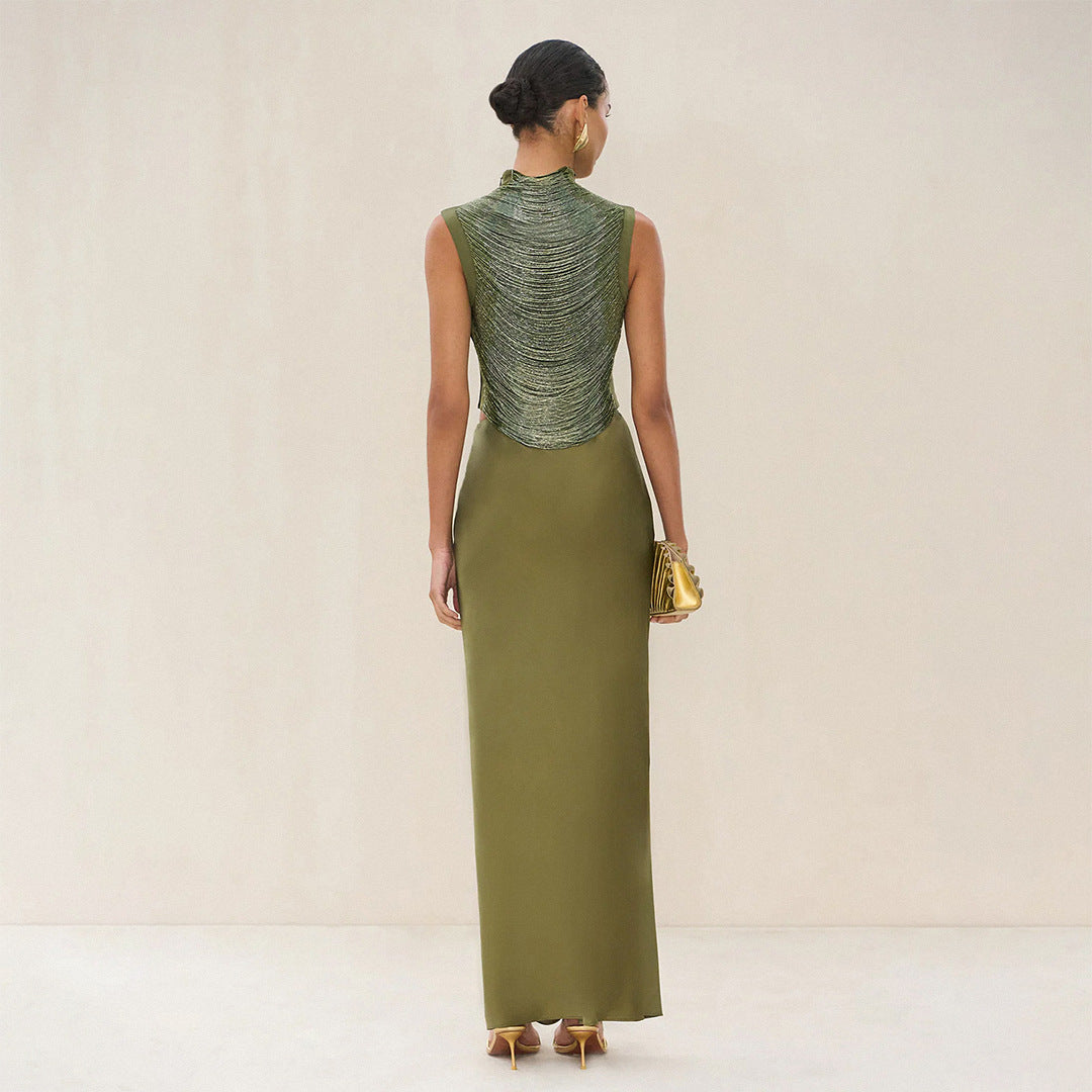 Elegant Sleeveless Satin Skirt Set for Parties and Weddings
