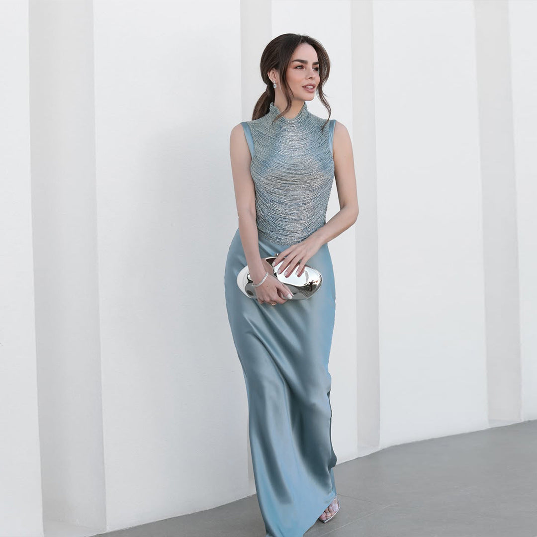 Elegant Sleeveless Satin Skirt Set for Parties and Weddings