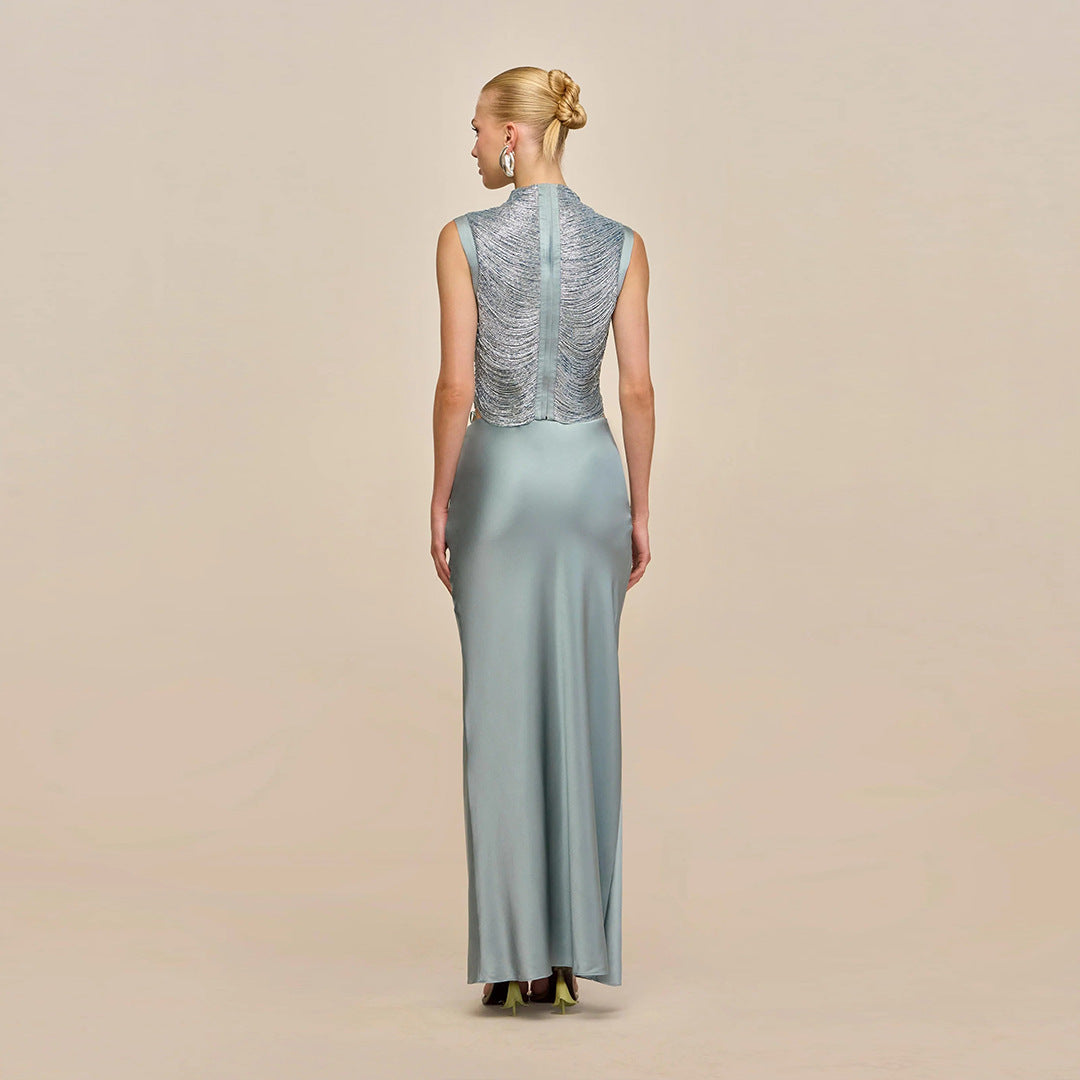 Elegant Sleeveless Satin Skirt Set for Parties and Weddings