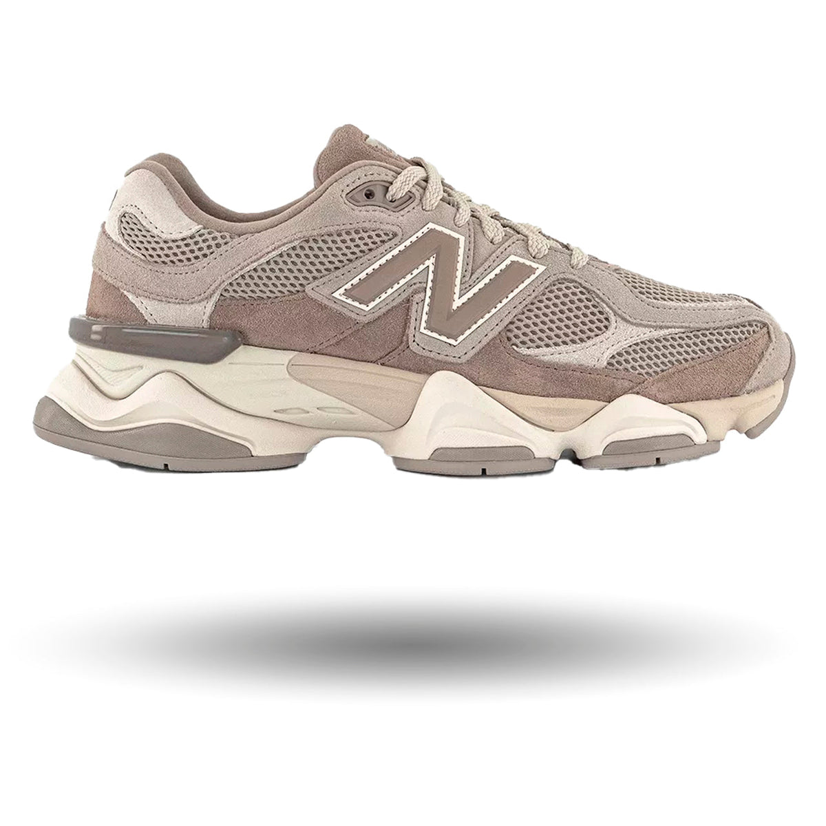 Gray sneaker with New Balance logo on a white background