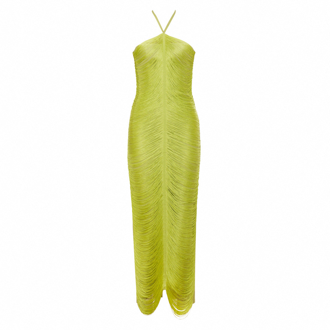 Women's Fringe Halter Maxi Dress for Parties & Evening Events