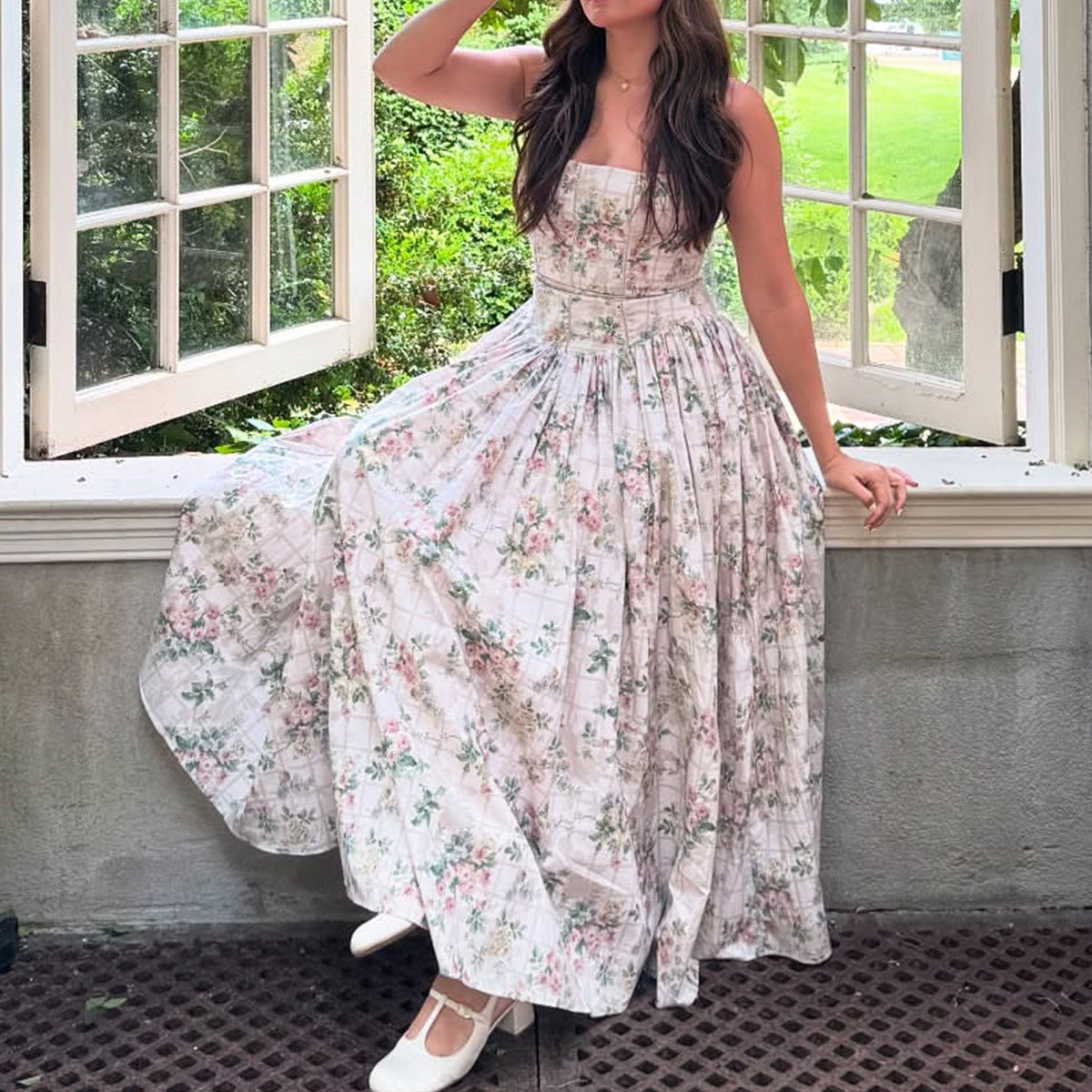 Women's Backless Floral Print Maxi Dress for Summer Vacation