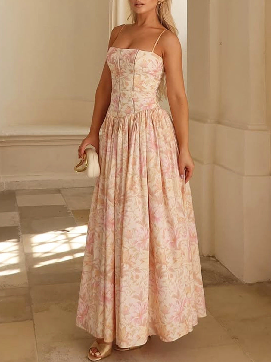 Women's Backless Floral Print Maxi Dress for Summer Vacation