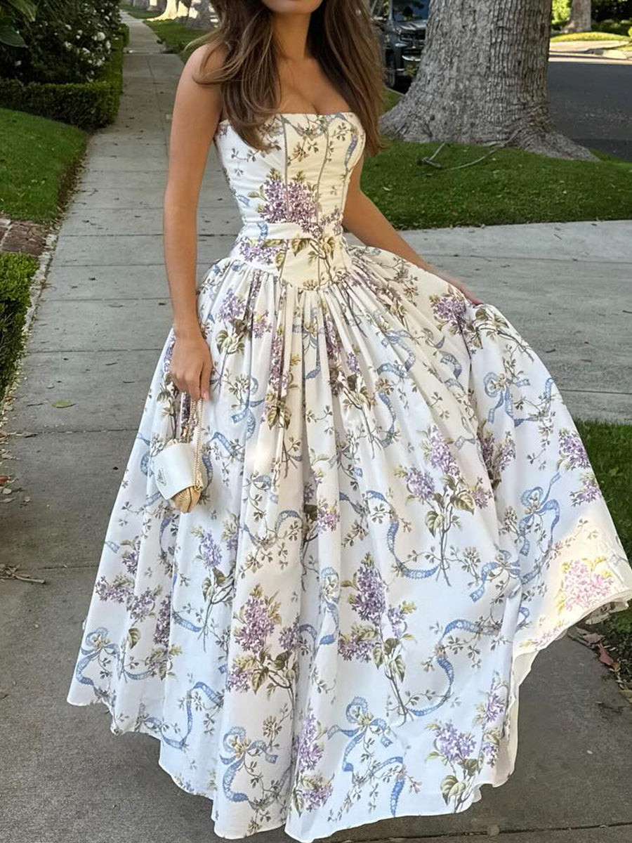Women's Backless Floral Print Maxi Dress for Summer Vacation