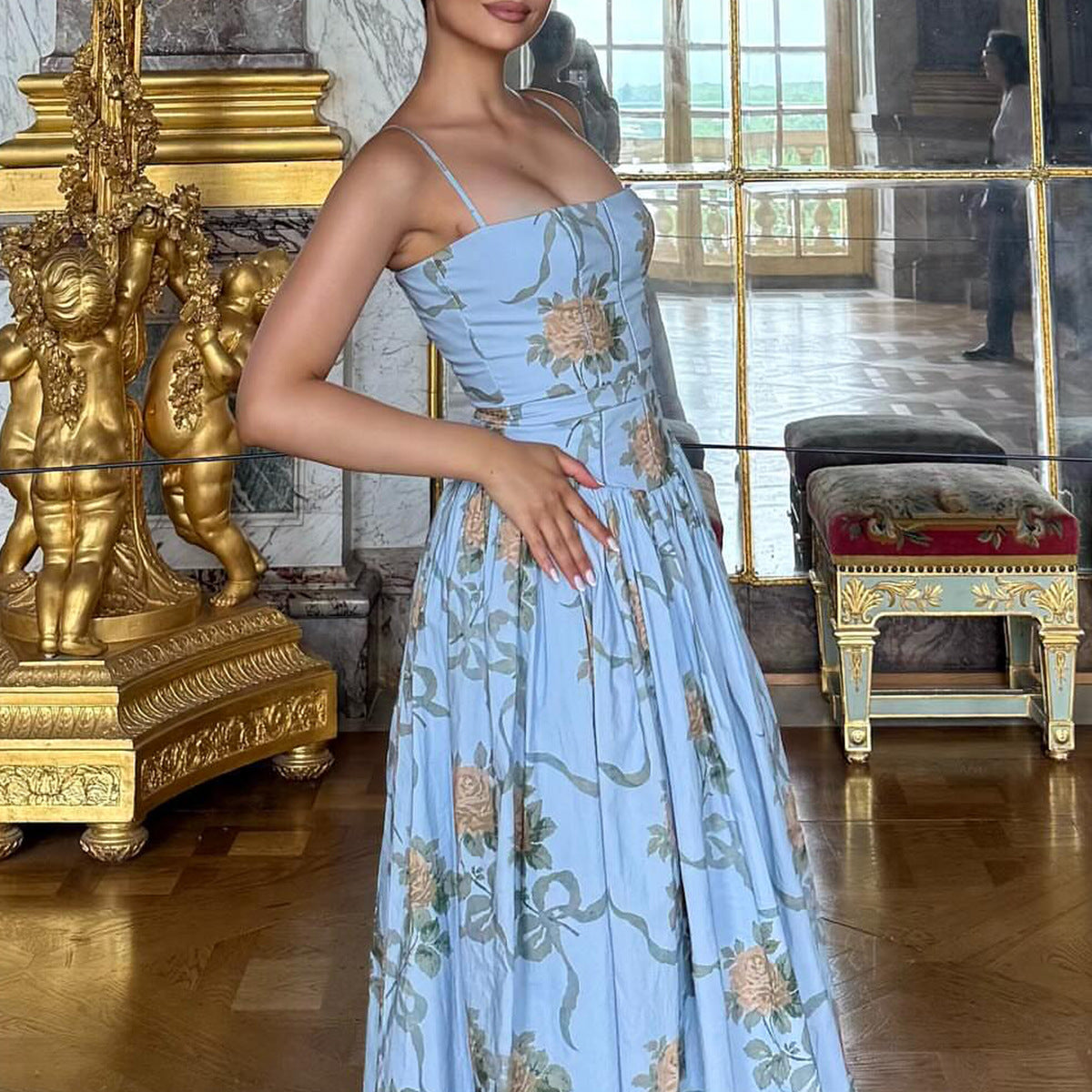 Women's Backless Floral Print Maxi Dress for Summer Vacation
