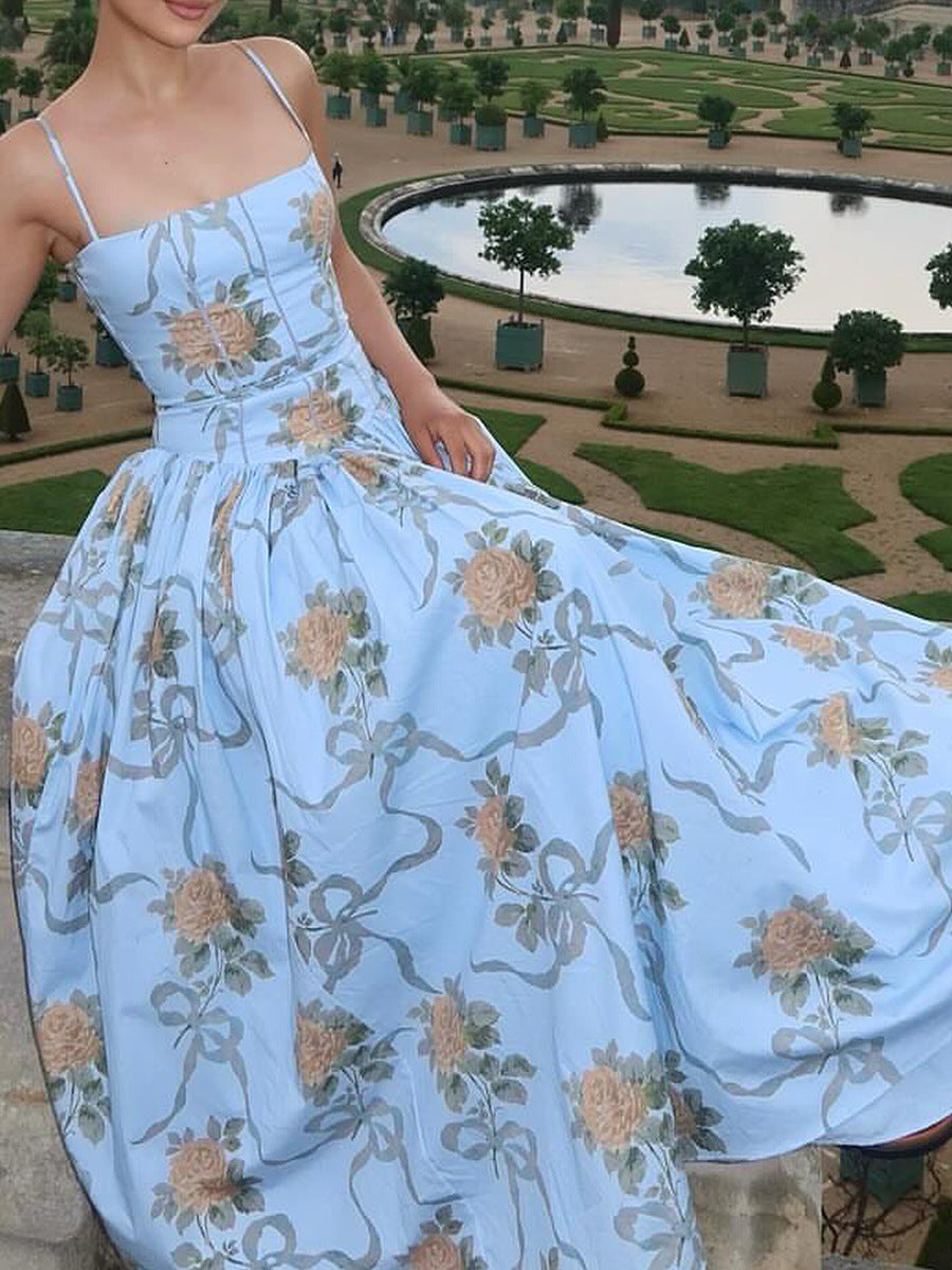 Women's Backless Floral Print Maxi Dress for Summer Vacation