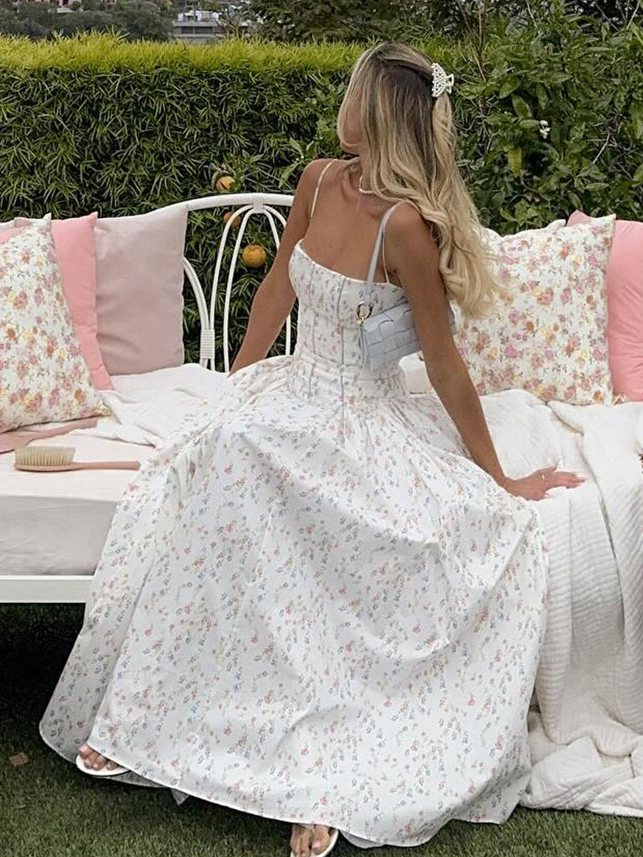 Women's Backless Floral Print Maxi Dress for Summer Vacation