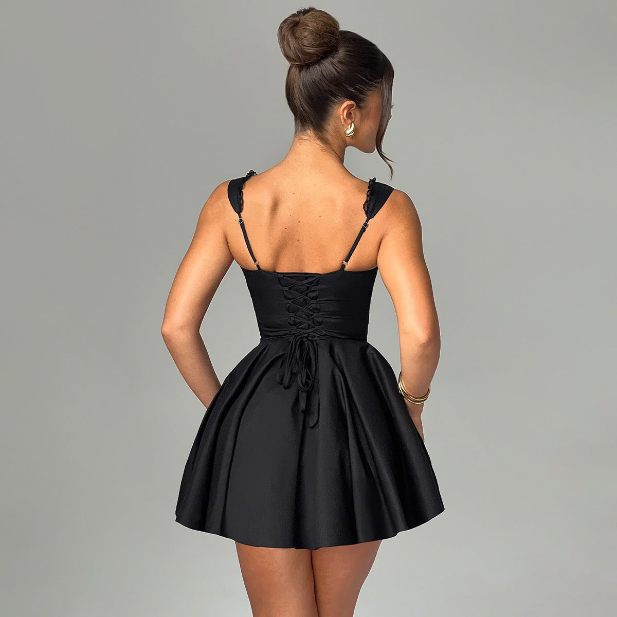 Women's Backless Lace Trim Corset Mini Dress for Date Nights and Holidays