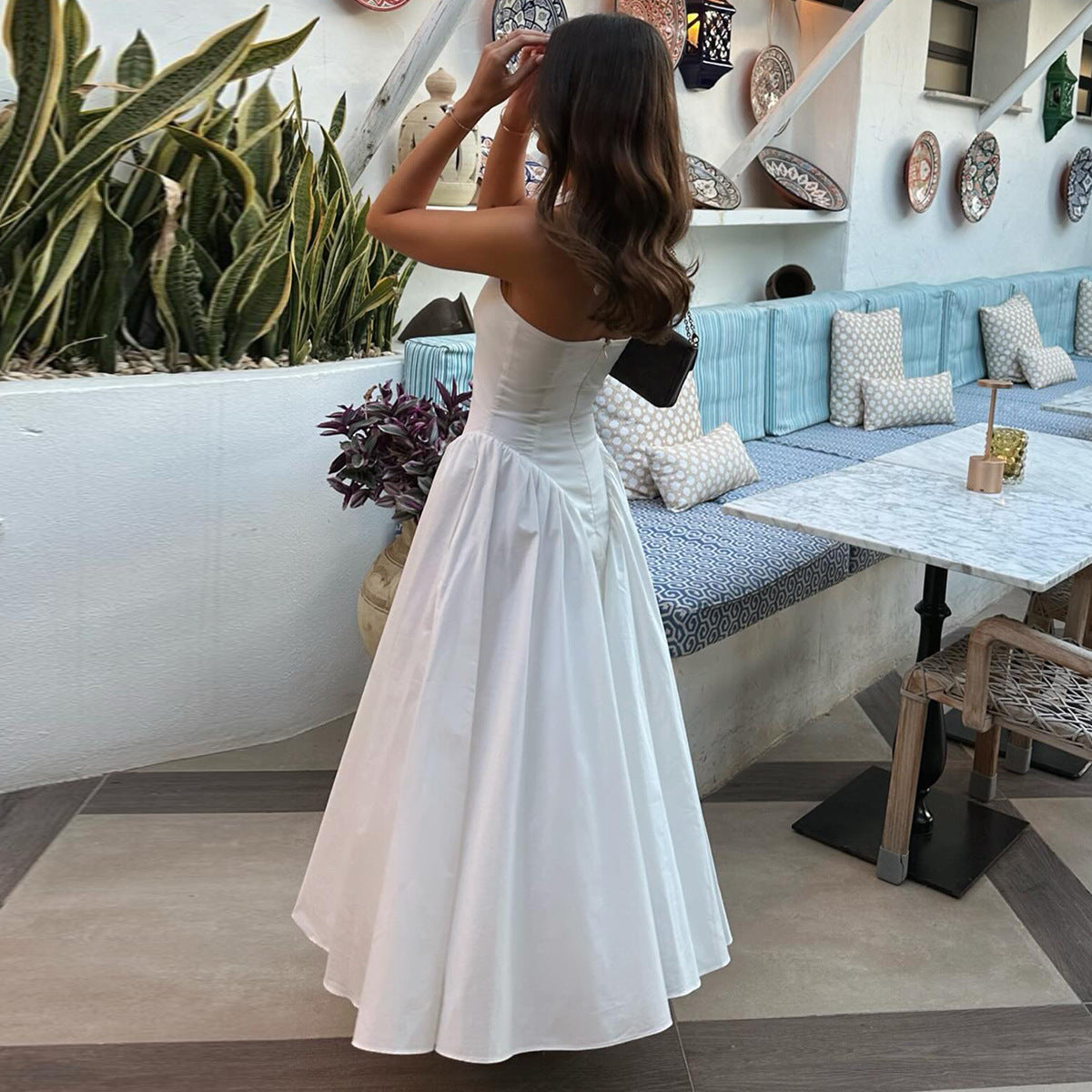 Women's Deep V Halter Backless Midi Dress for Summer Party
