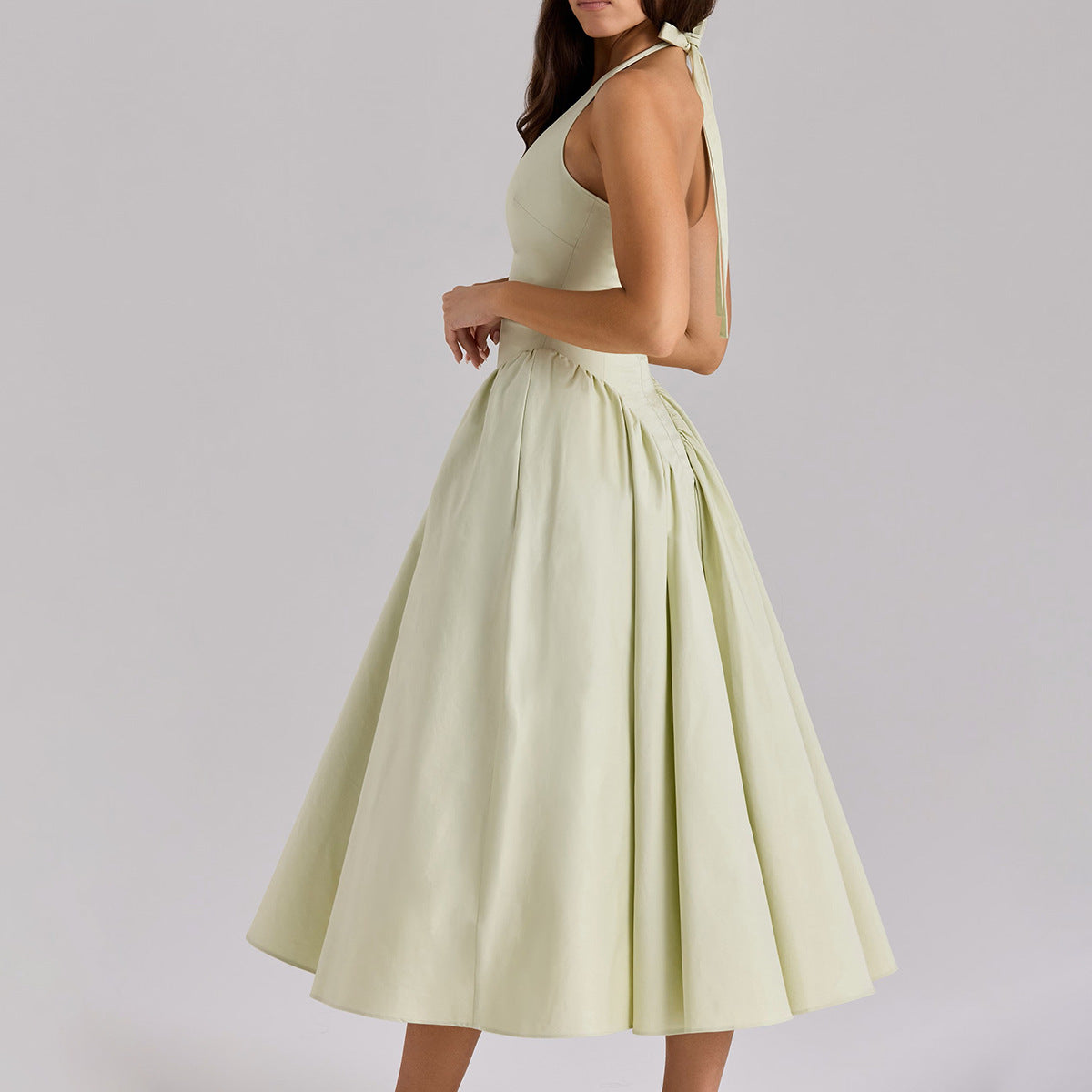 Women's Deep V Halter Backless Midi Dress for Summer Party