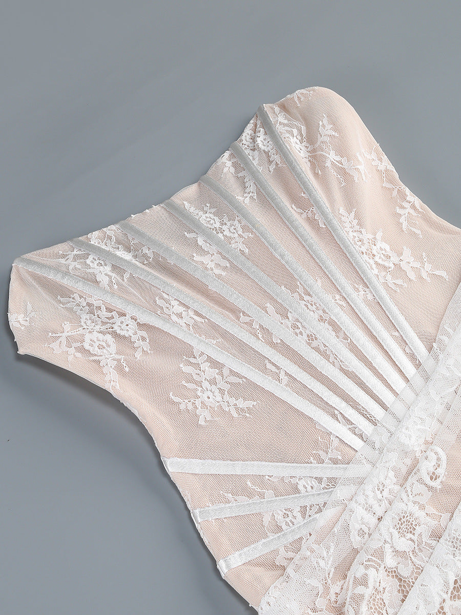 Robe longue sirène élégante sans bretelles en dentelle corset pour femmes