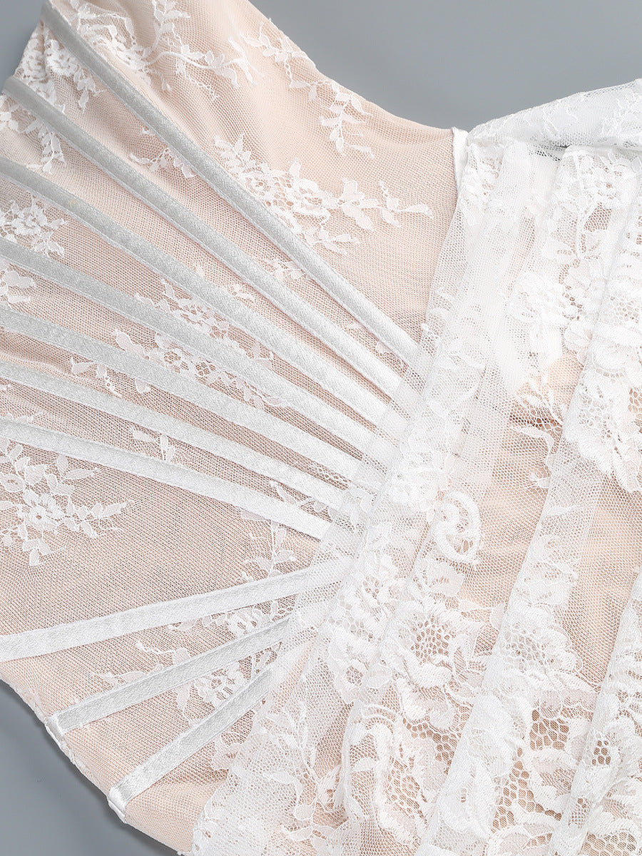 Robe longue sirène élégante sans bretelles en dentelle corset pour femmes