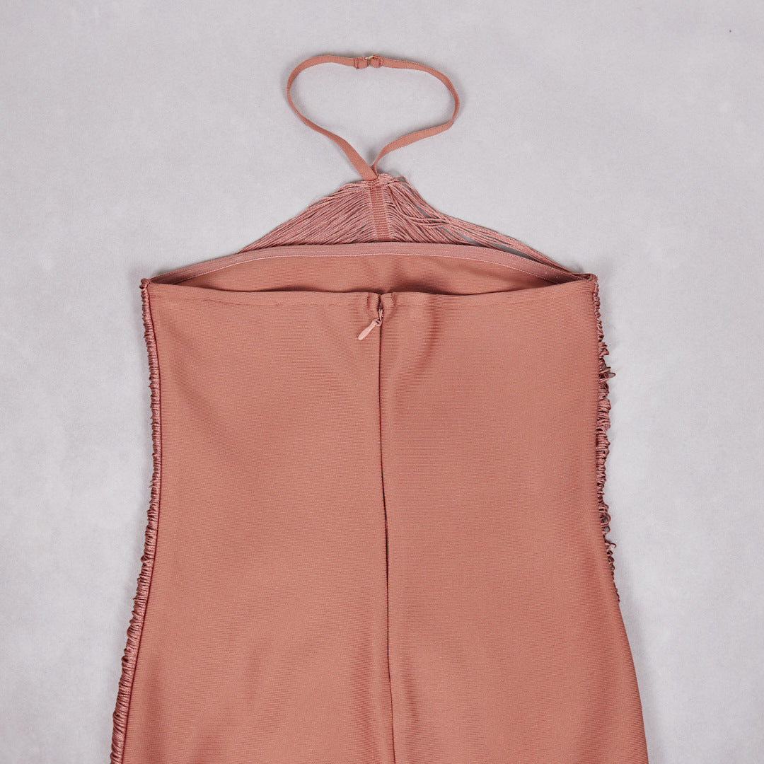 Women's Fringe Halter Maxi Dress for Parties & Evening Events