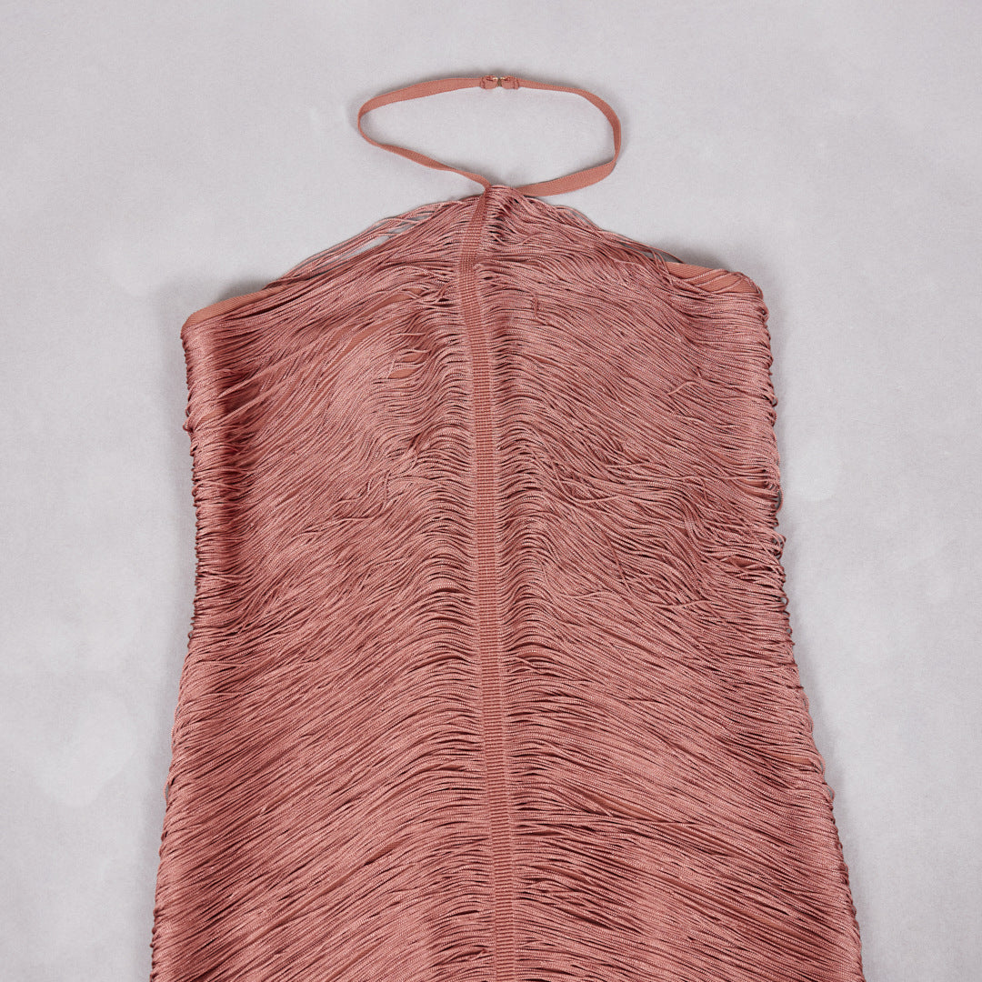 Women's Fringe Halter Maxi Dress for Parties & Evening Events