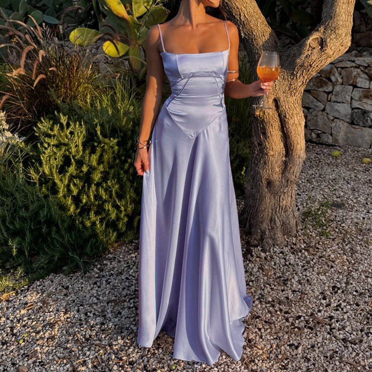 Women's Satin Slip Backless Maxi Dress for Special Occasions