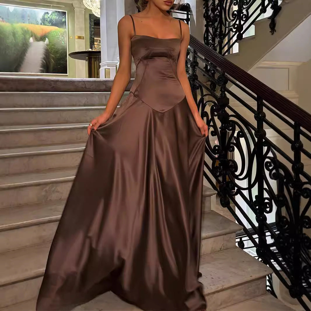 Women's Satin Slip Backless Maxi Dress for Special Occasions