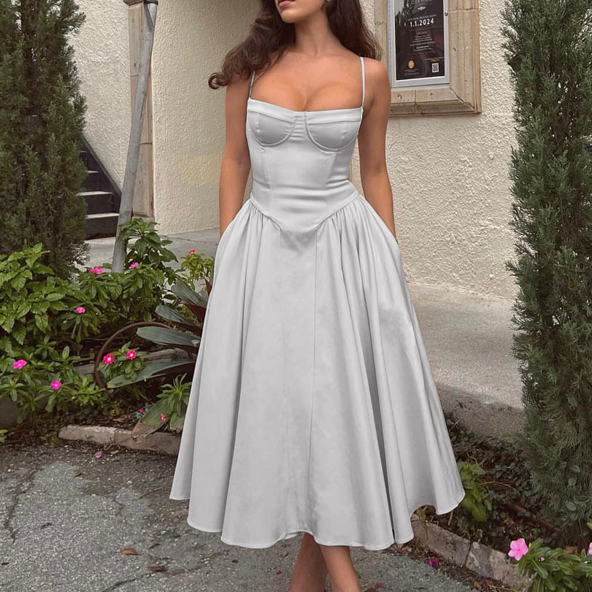 Women's Sleeveless Corset Midi Dress for Summer Season and Vacation