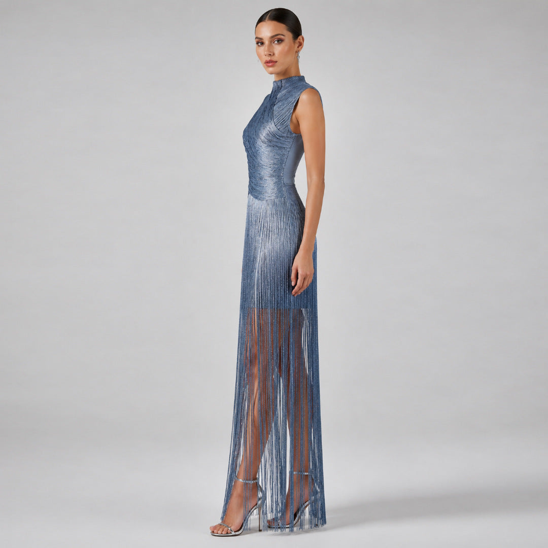 Women's Sleeveless Tassel Bandage Evening Dress for weddings & Banquets