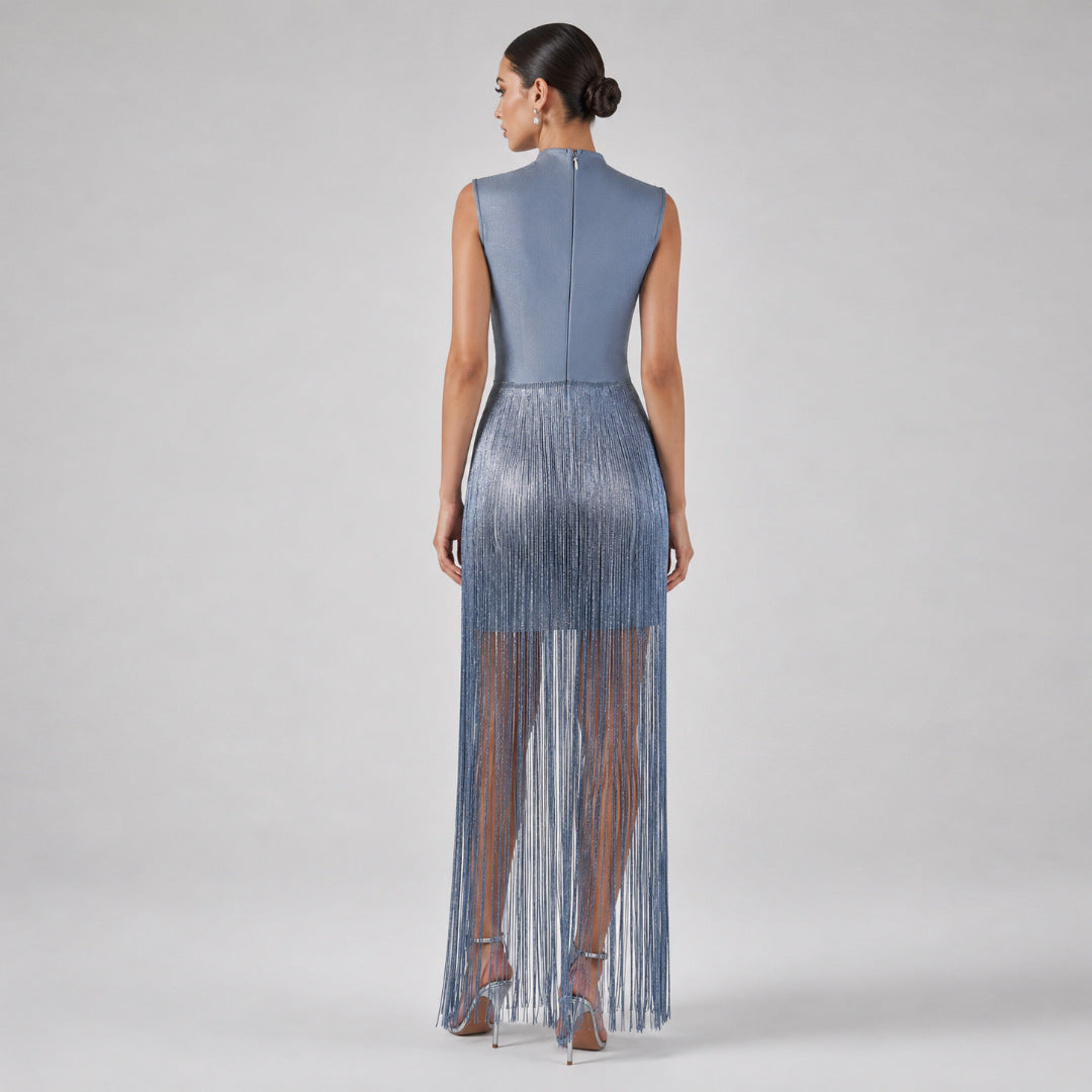 Women's Sleeveless Tassel Bandage Evening Dress for weddings & Banquets