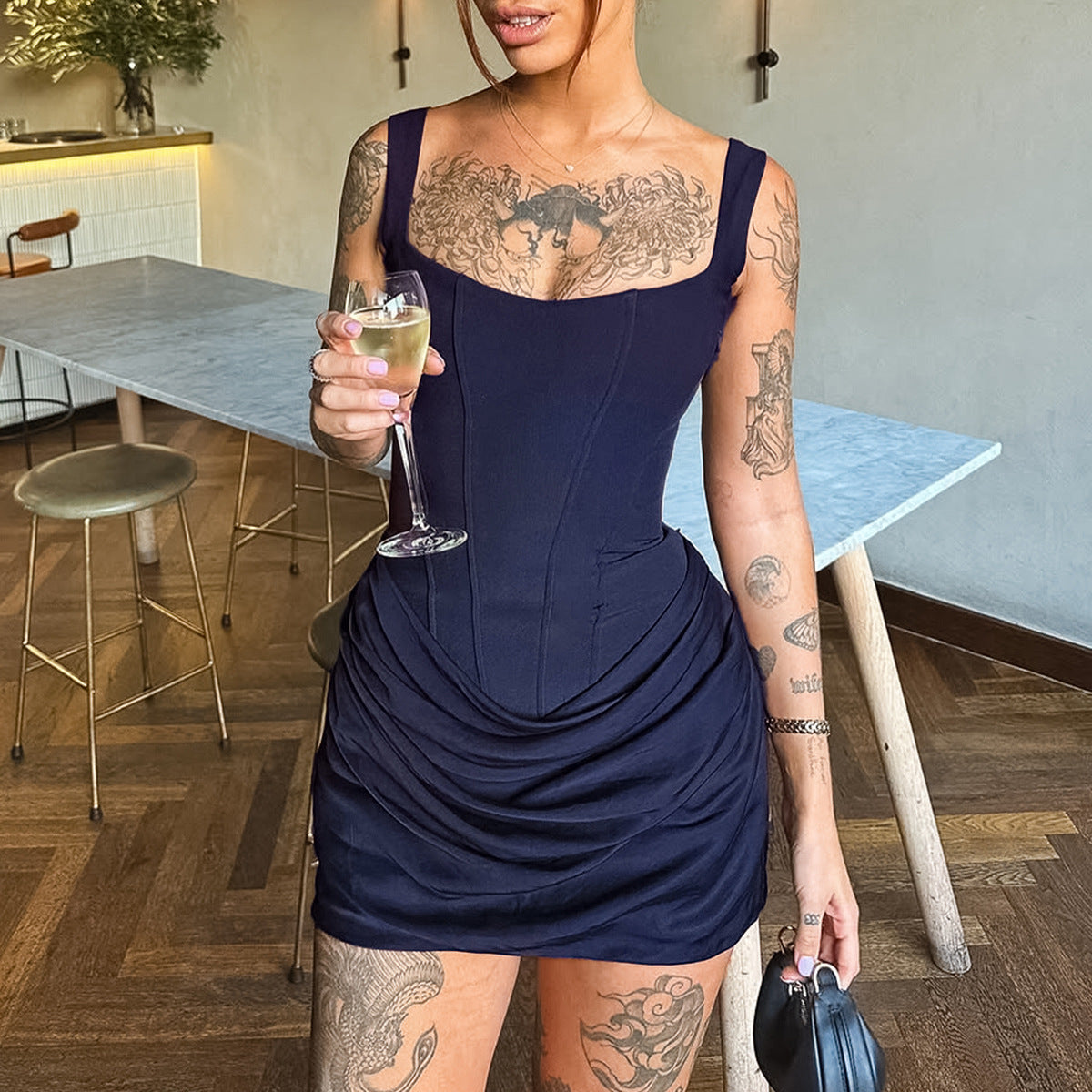 Women's Square Neck Bodycon Mini Dress for Party and Outing