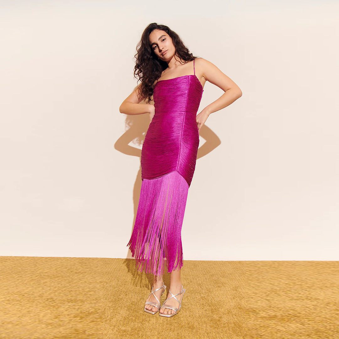 Women's Tassel Hem Midi Dress for Parties & Celebrations
