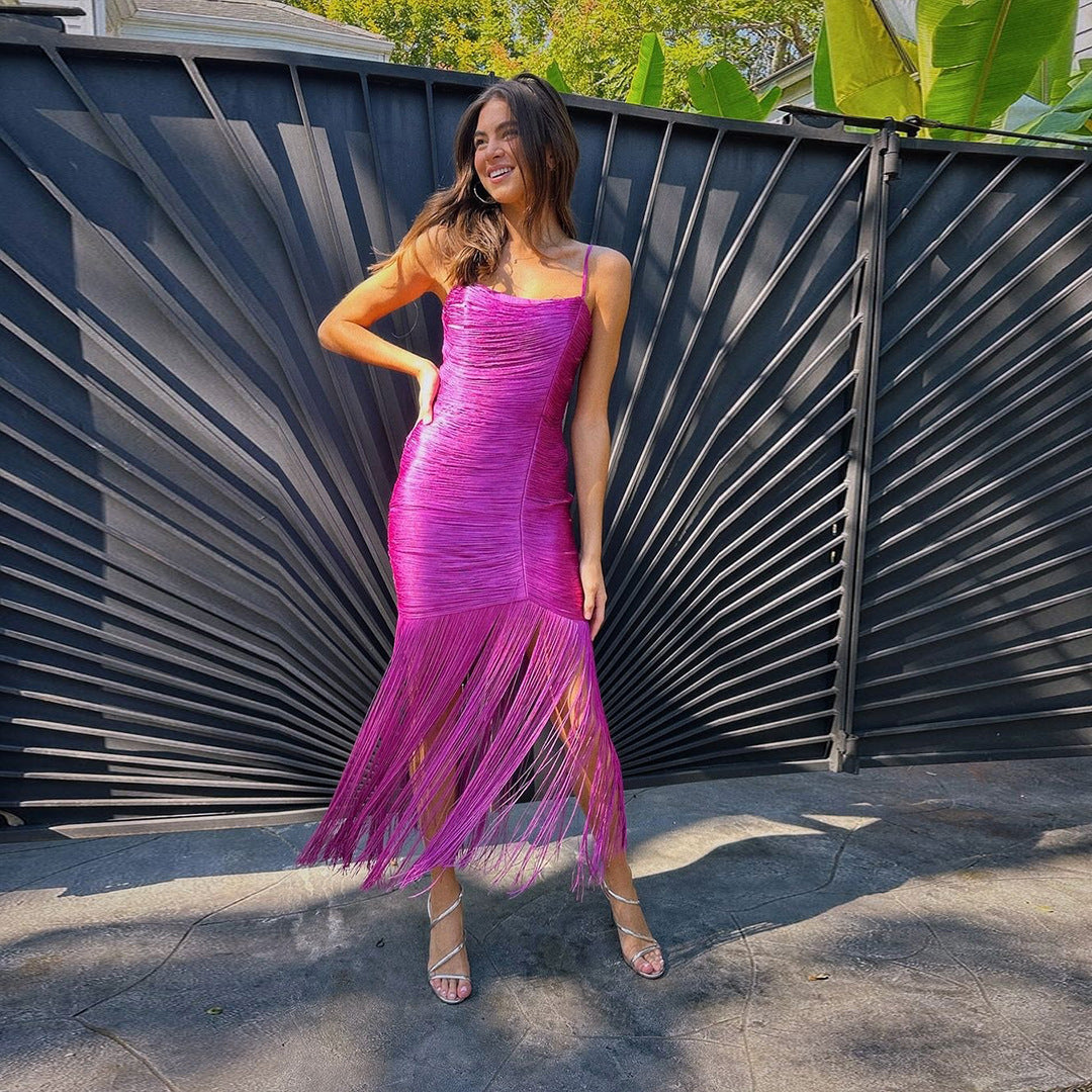Women's Tassel Hem Midi Dress for Parties & Celebrations