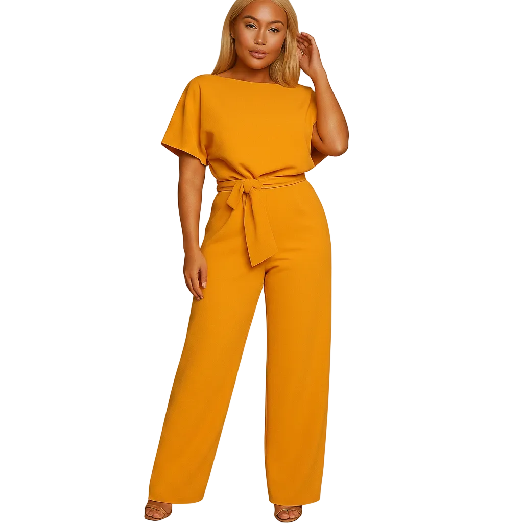 Side profile of Amelia lace up jumpsuit