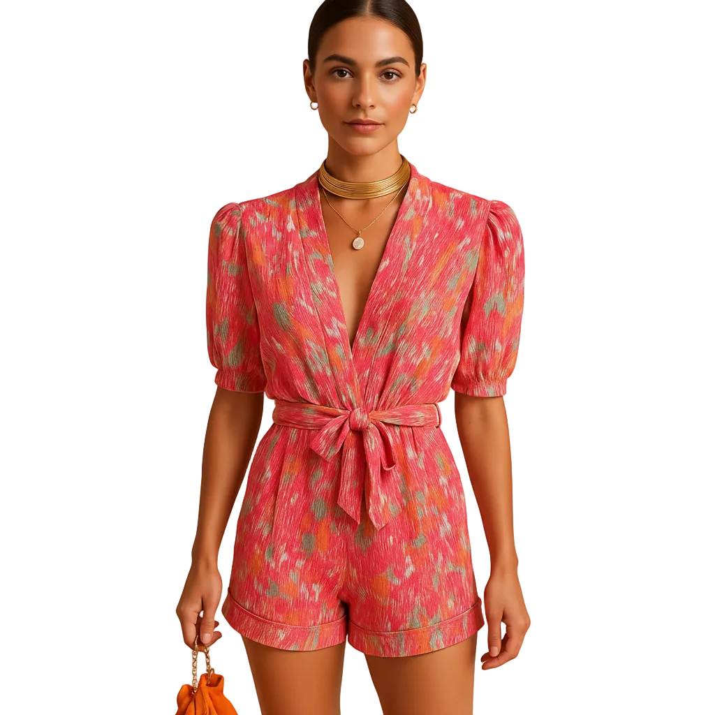 Aria short printed summer jumpsuit for women front view