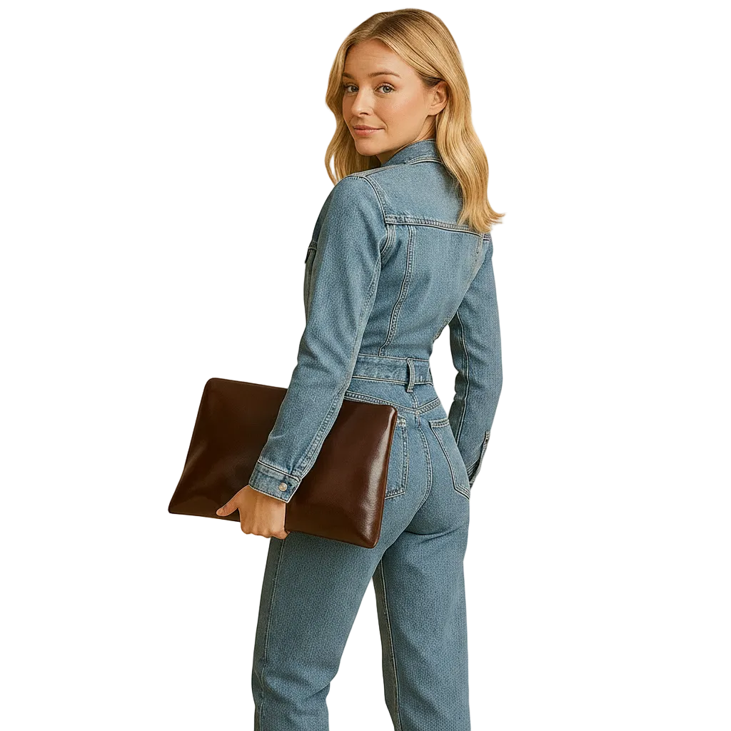 Side profile of Avery denim women jumpsuit