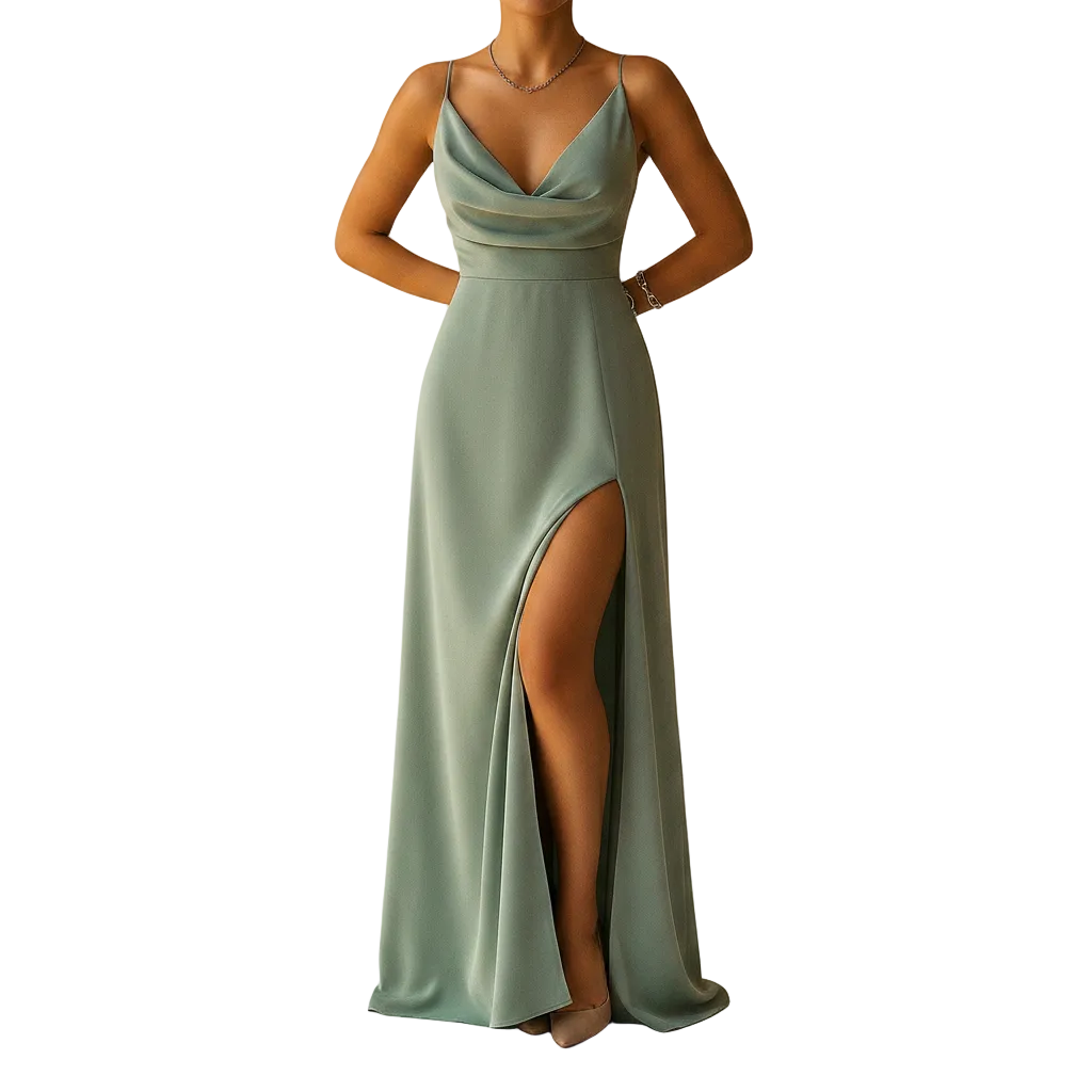 Clara elegant V neck maxi dress for women front view