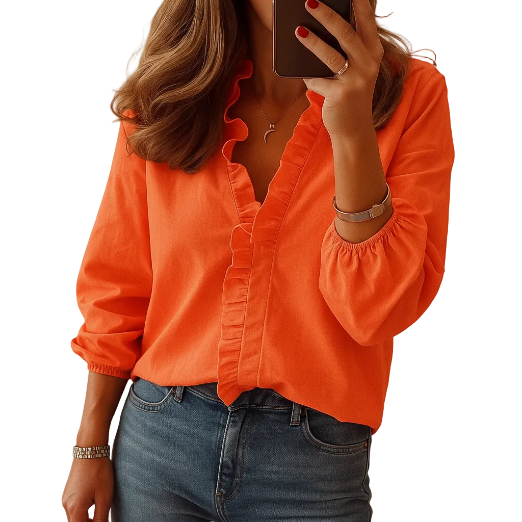 Harper elegant ruffled blouse for women front view