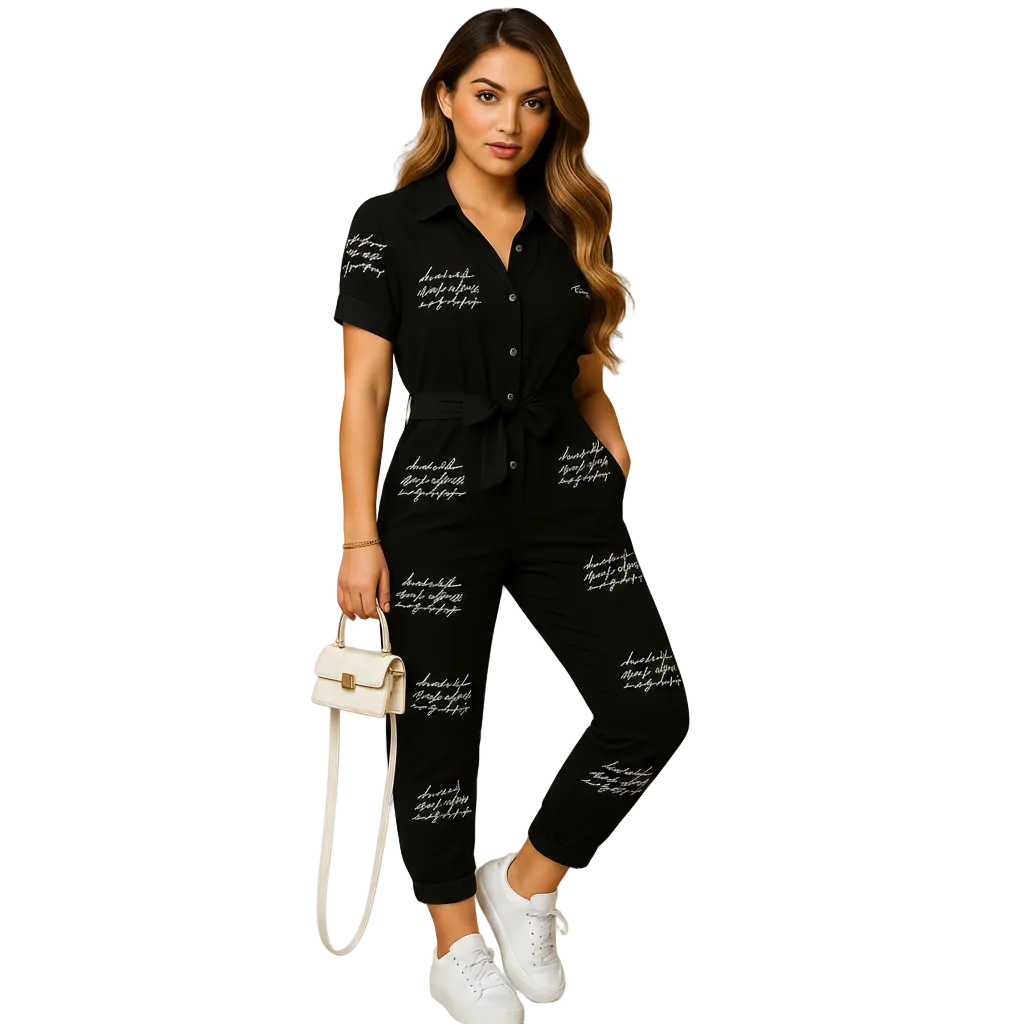 Button closure detail on Hazel jumpsuit
