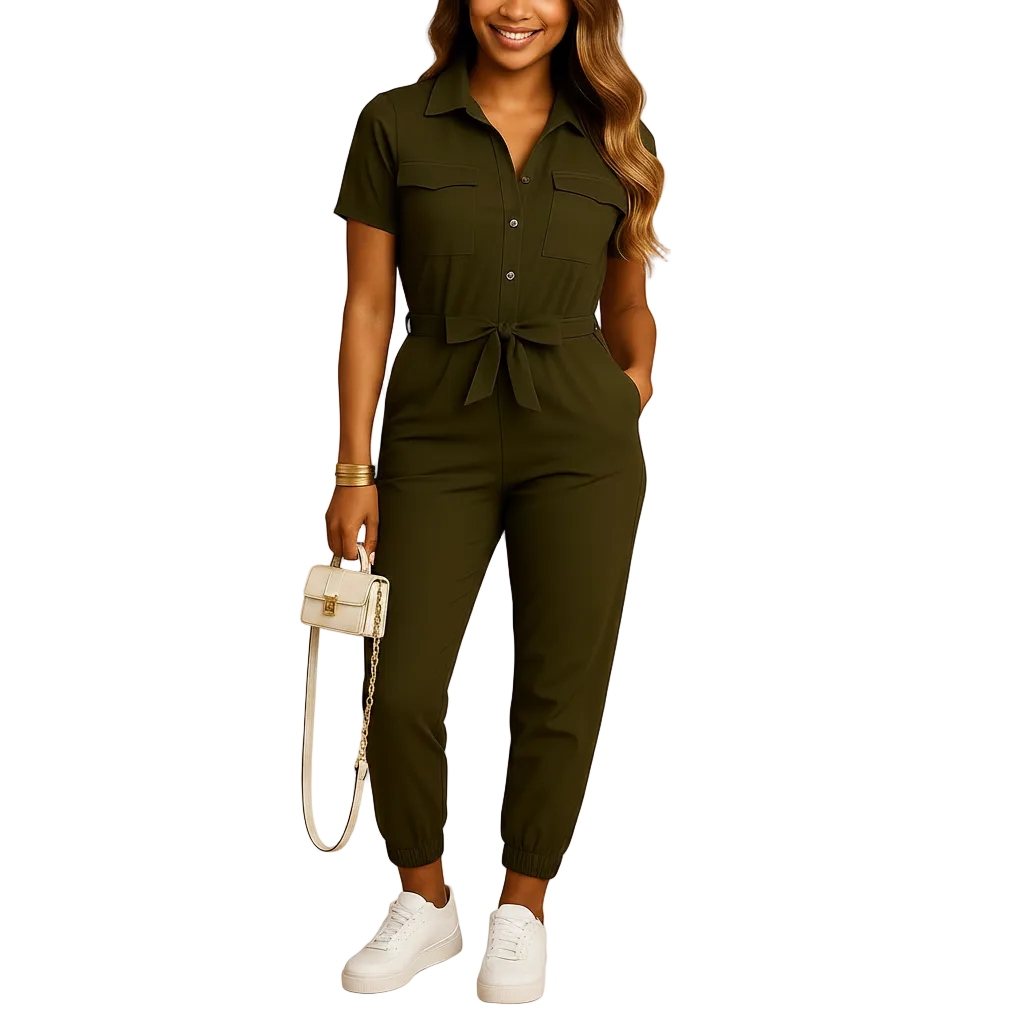 Hazel tailored elegant jumpsuit for women front view