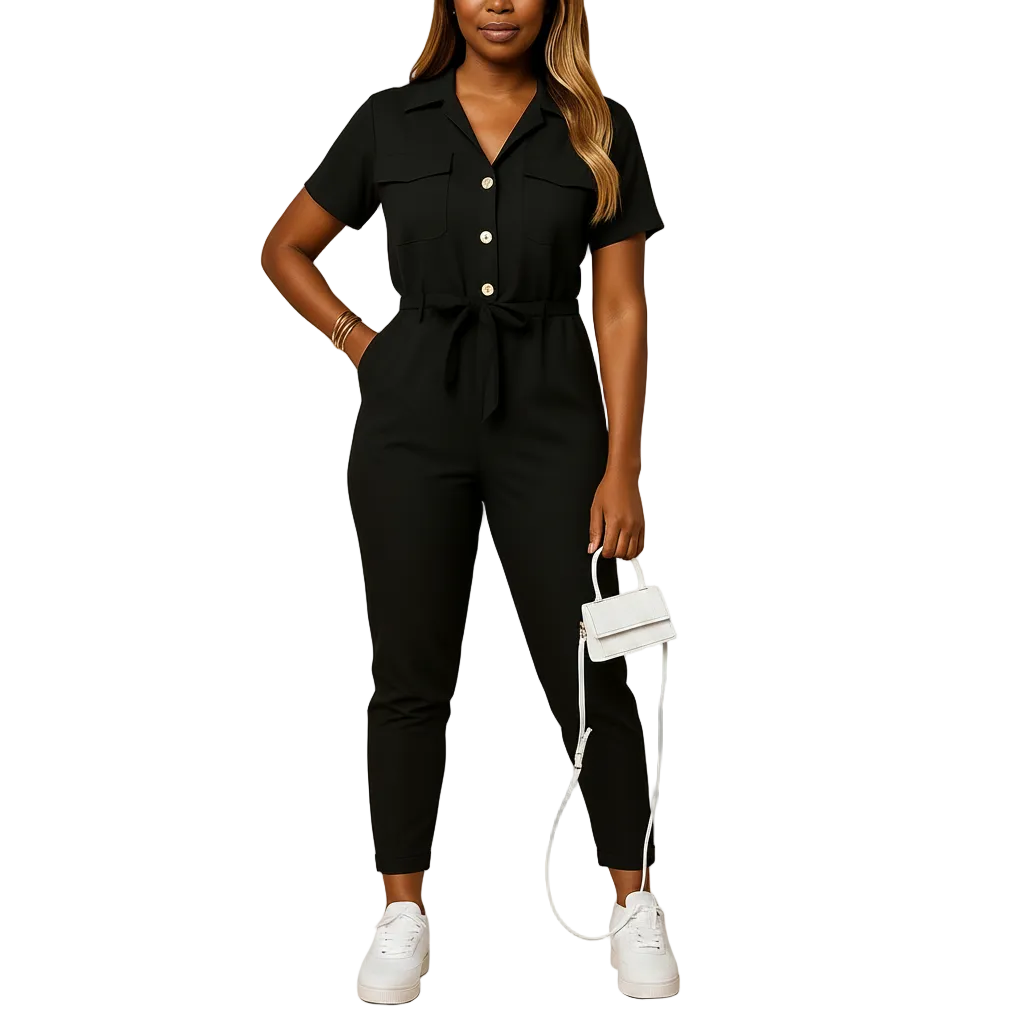 Side profile of Hazel elegant women jumpsuit