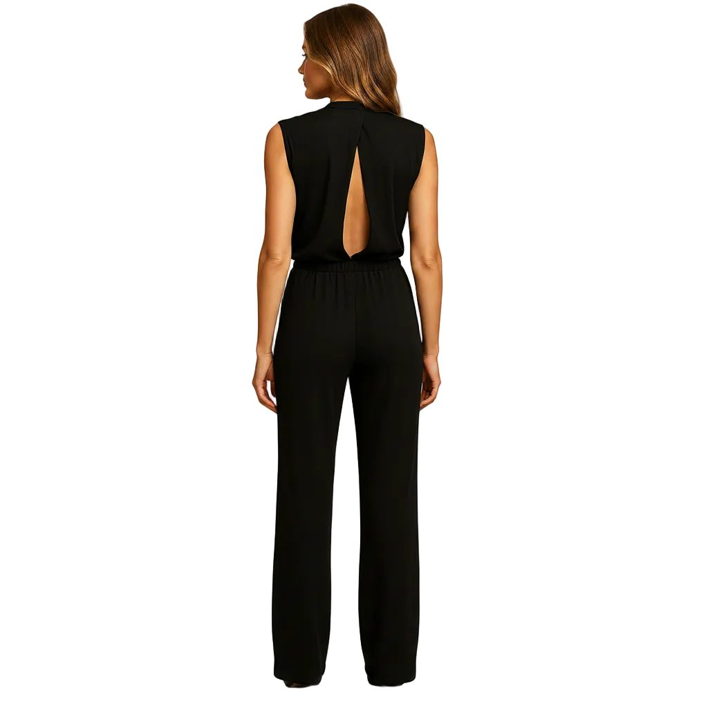 Side profile of Penelope halter jumpsuit