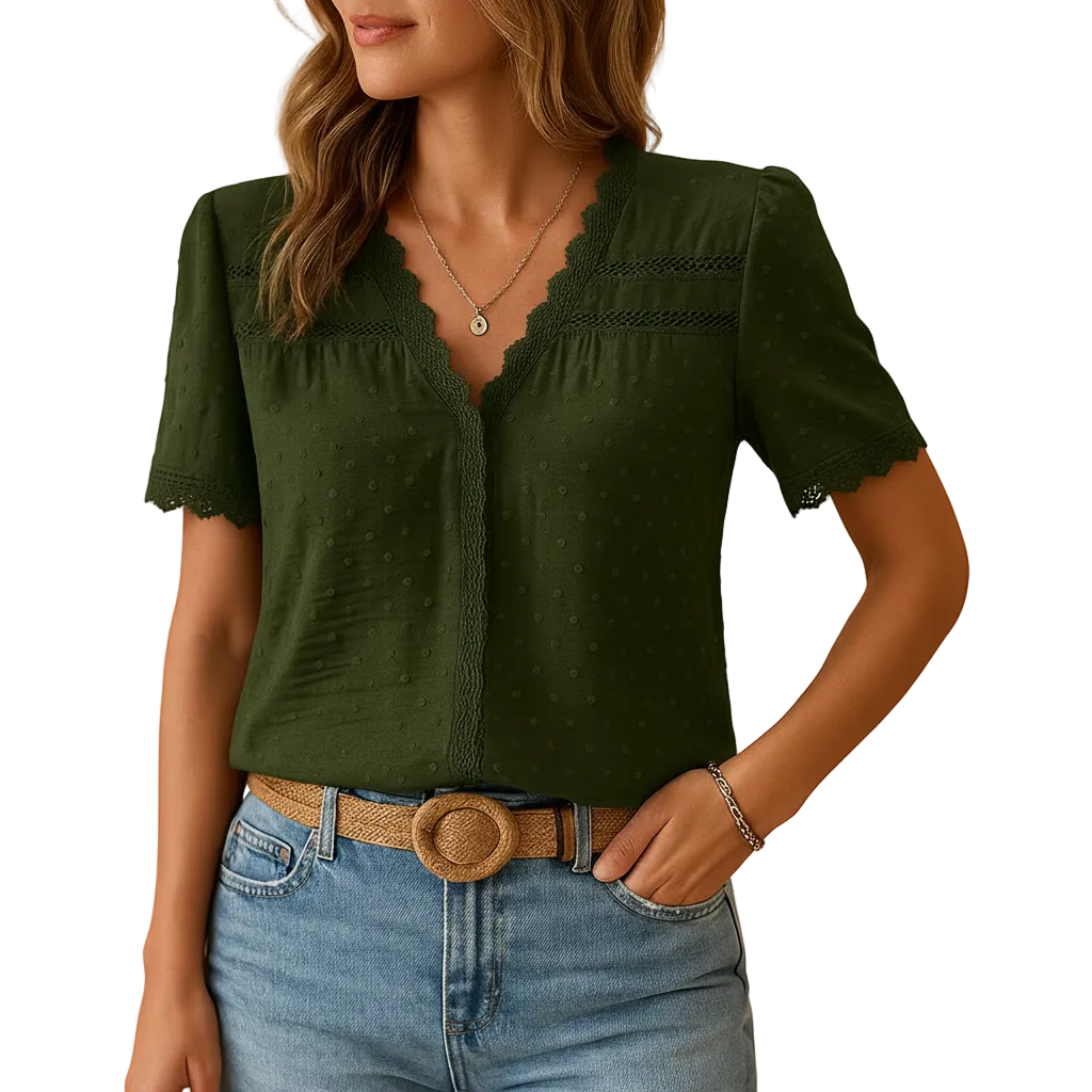 Serena lace V neck blouse for women front view