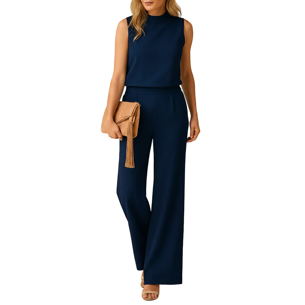 Side profile of Sienna wide leg jumpsuit